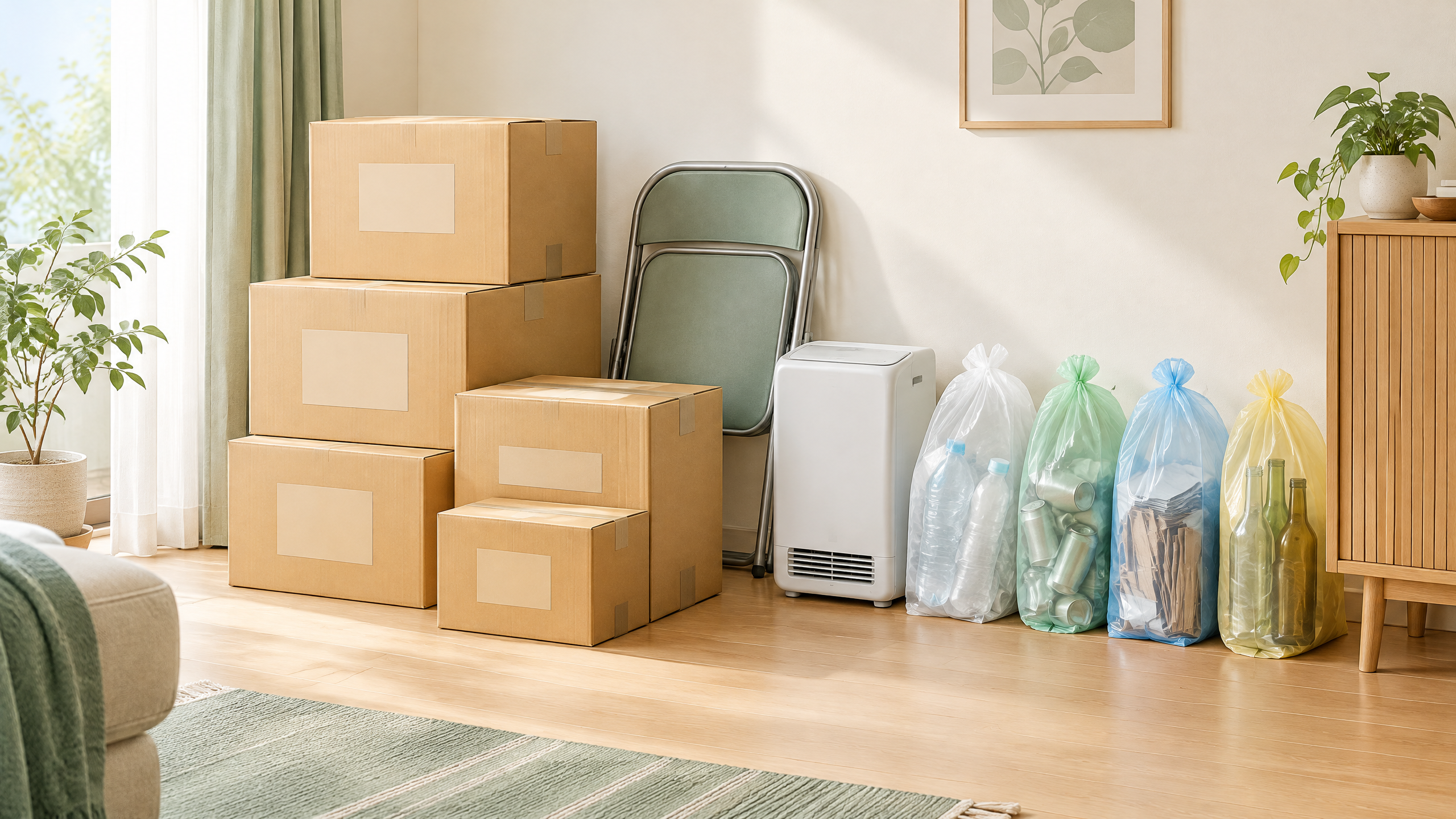 整理した荷物と回収袋のイメージ